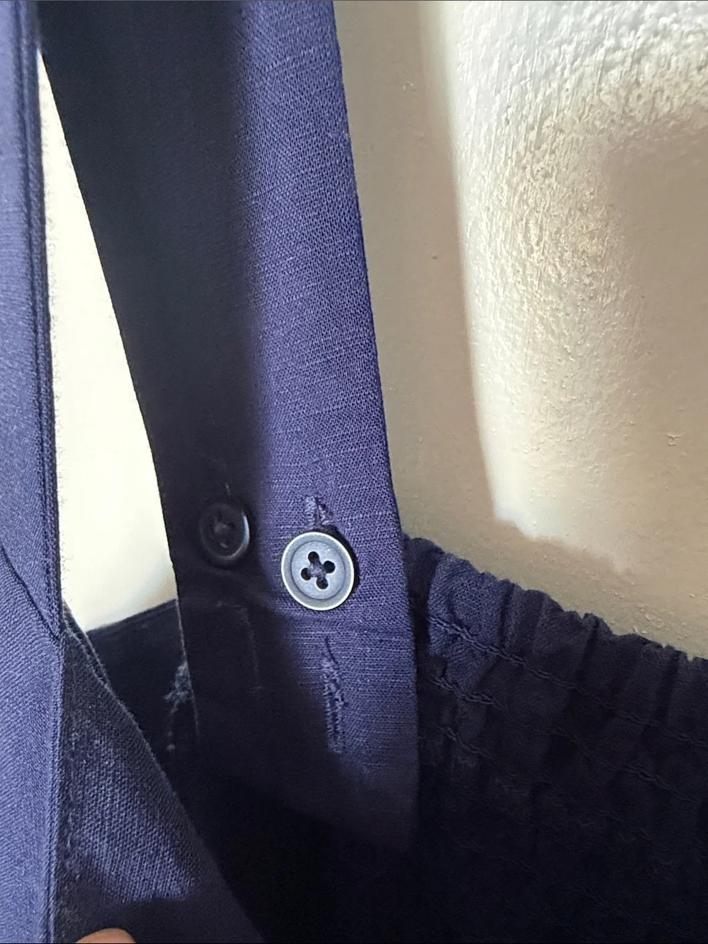 Uniqlo Navy Blue Linen Blend Shirring Sleeveless Midi Dress Medium VGUC - Picture 5 of 9